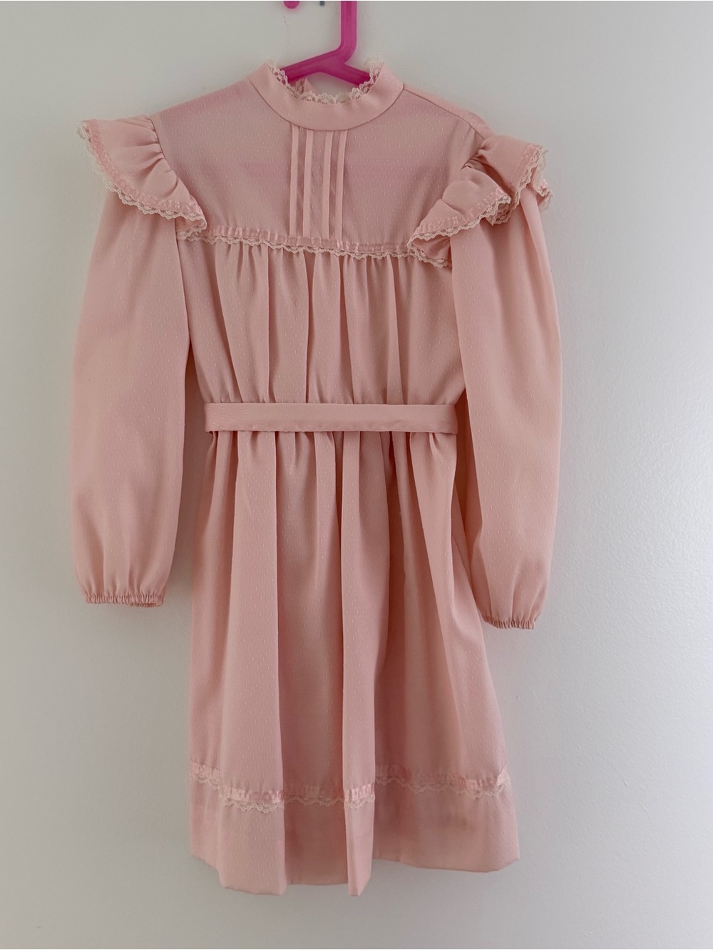 Vintage Girls' Pink Ruffle-Yoke Long Sleeve Dress